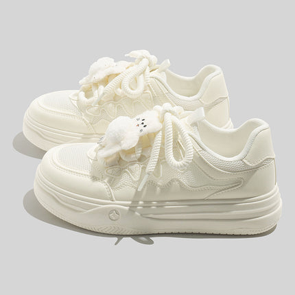 Cute Thick-Soled Versatile White Shoes for Women with Design Sense 2025 Spring and Summer New Sports and Casual Shoes Heightening Leather Panel Shoes