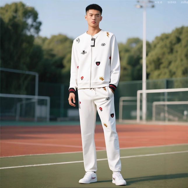 European Men's Casual Sports Suit with Little Bee Embroidery Autumn Sweatshirt Sports Suit