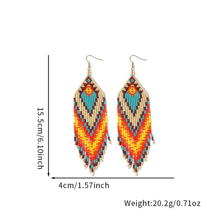 Cross-Border European and American Colorful Seed Bead Earrings, Niche Ethnic Style Handmade Earrings, Woven Long Tassel Trendy Personality Style