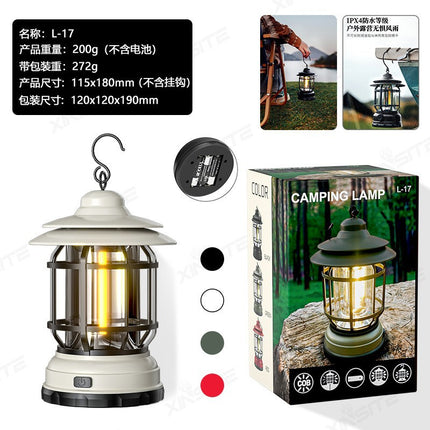 Cross-border new camping lamp outdoor multi-functional camping tent lamp retro lantern cob rechargeable portable lamp for home use
