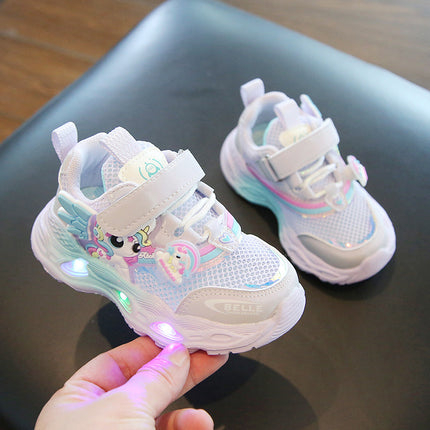 2025 spring and summer new wholesale girls running shoes with lights cartoon mesh fashion hook and loop sneaker for children