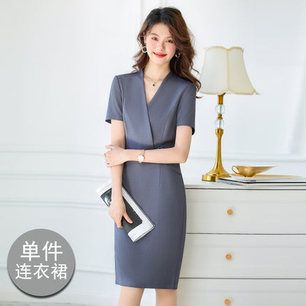Gray Short-Sleeved Dress Women's Summer New Professional Formal Wear 4S Store Sales Workwear Skirt Beauty Salon Work Clothes