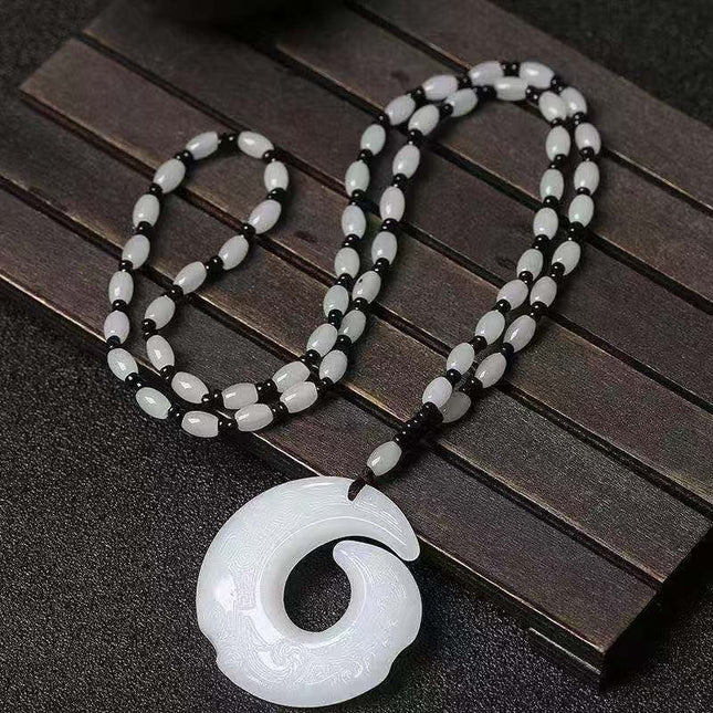 Hollow-out safety buckle jade pendant sweater chain high-grade white jade pendant men's and women's long necklace Joker accessories wholesale