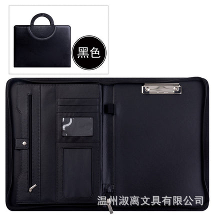 Spot Multifunctional A4 Folder Pu Leather Loose-Leaf Zipper Bag Office Business Satchel Manager Folder Custom Wholesale