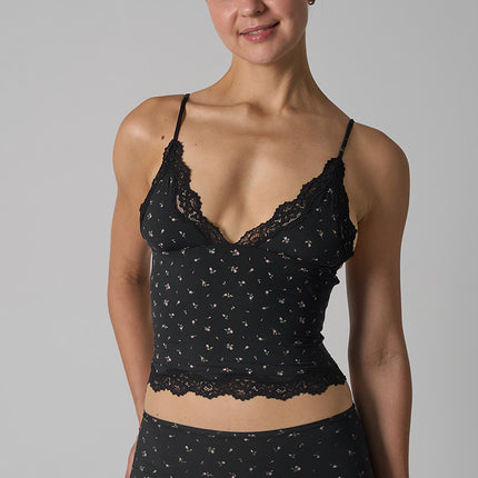 Lace Top Sk's Ultra-Elastic, Lightweight, Sleeveless Vest Without Chest Pads, Sexy Lace Trim, Adjustable Deep V Straps