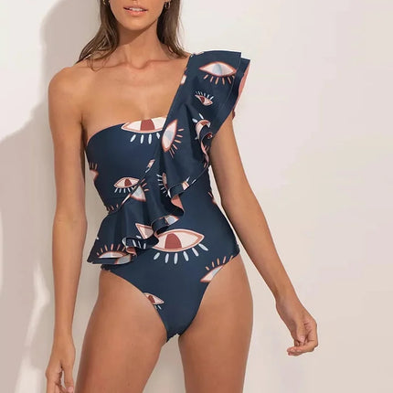 2024 European and American Swimwear New Ruffle Hollow Devil's Eye Swimsuit Women's 2501