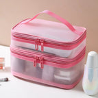 Double layer mesh cosmetic bag-pink