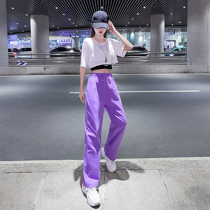 Trendy Loose-Fitting Short-Sleeve Crop Top Two-Piece Set Casual Cotton Commuting Jazz Dance Square Dance Modern Dance Practice Top