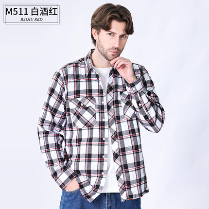 2026 Spring Cross-Border Trade American Retro Flannel Men's Long-Sleeve Brushed Plaid Shirt Men's Cool Jacket