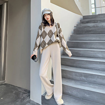 Chenille Thickened Floor Trousers Autumn and Winter High Waist Draped Corduroy Wide Leg Pants 100.00kg Knitted Pants Loose