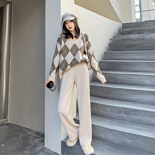 Chenille Thickened Floor Trousers Autumn and Winter High Waist Draped Corduroy Wide Leg Pants 100.00kg Knitted Pants Loose