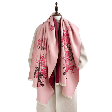 High-End Plum Blossom Scarf for Women, Imitation Cashmere Office Air-Conditioned Room Shawl, Winter Mother's Gift Scarf
