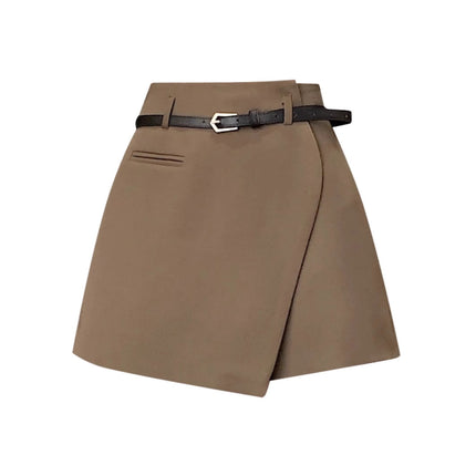 Irregular Grey Suit Skirt Women's Spring and Autumn Short Loose Wide Leg Skirt High Waist Slim A- line Skirt