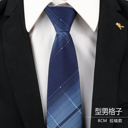 Tie Men's Forsuit Business Blue Striped Shirt Suit Hands Lazy People Zip-Free Wedding Trend