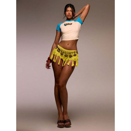 Aliexpress Autumn Foreign Trade New Bottoms Mini Shorts Cross Knitted Details Spring and Summer Ibiza