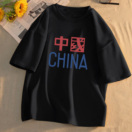 Trendy Autumn Men's Short-Sleeve T-Shirt, Pure Cotton, Round Neck, Plus Size, Loose Fit, Navy Blue