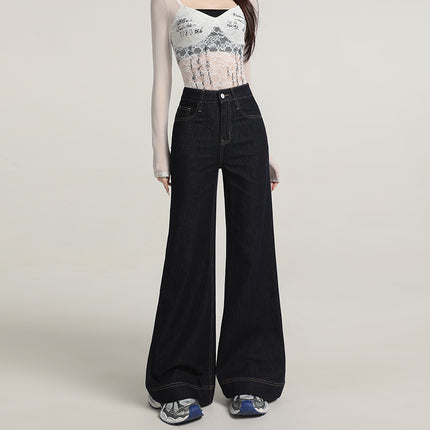 Raccoon House # European and American Style Bootcut Jeans for Women in Autumn and Winter 2025 New Style Non-Leg-Hugging High-Waisted Loose Wide-Leg Flared Pants