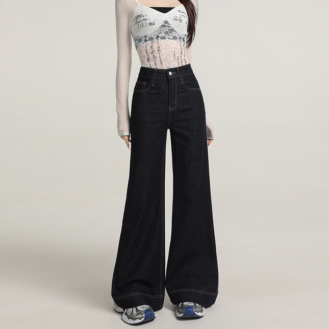 Raccoon House # European and American Style Bootcut Jeans for Women in Autumn and Winter 2025 New Style Non-Leg-Hugging High-Waisted Loose Wide-Leg Flared Pants