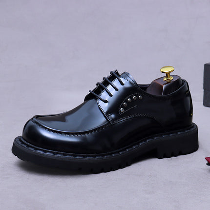 Men's Genuine Leather Business Formal Loafers with Thick Soles, Breathable Derby Shoes with a Glossy Finish