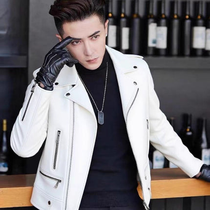 Men's Pu Leather Jacket Men's High-End 2025 New Spring & Fall Korean Style Slim Trendyy Motorcycle Jacket Men's Leather Jacket