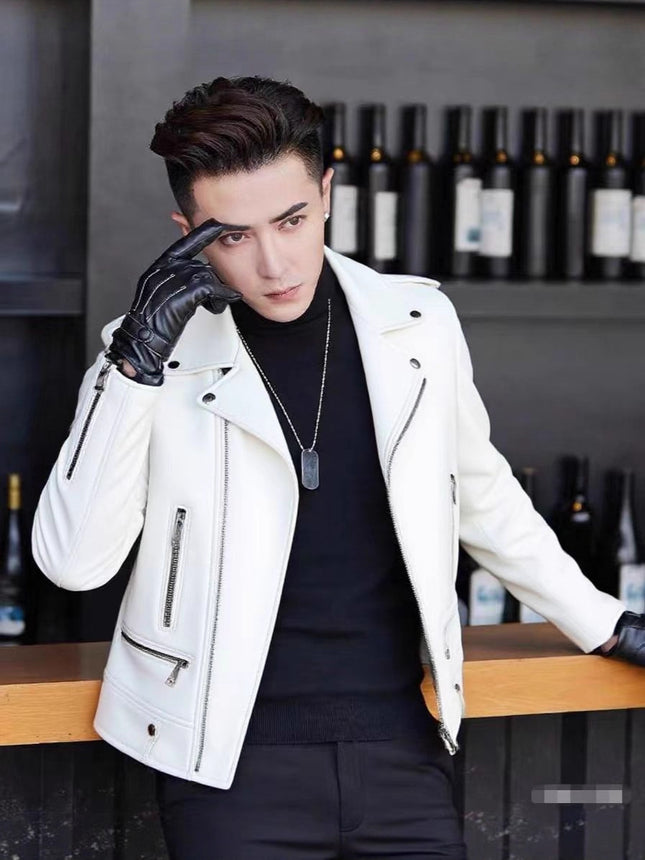 Men's Pu Leather Jacket Men's High-End 2025 New Spring & Fall Korean Style Slim Trendyy Motorcycle Jacket Men's Leather Jacket