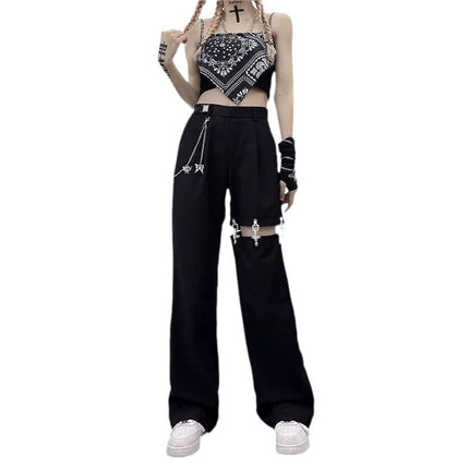 High-Waisted Women's Summer Pants, New Harajuku Style Straight-Leg Pants, Hollow-Out Wide-Leg Pants, Trendy Suit Pants That Make Legs Look Longer