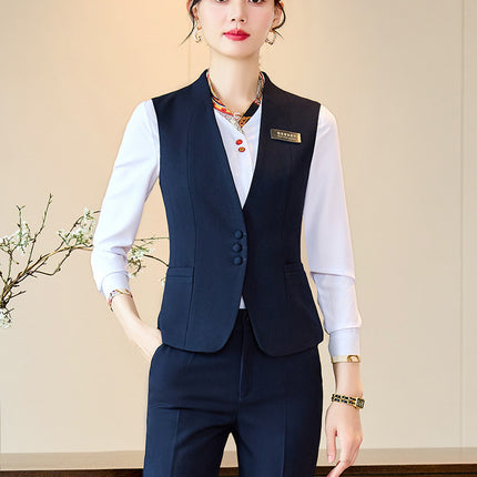 Business Wear Tooling Vest Women's Spring and Autumn New Temperament Hotel Manager Front Desk Reception Overalls with Vest