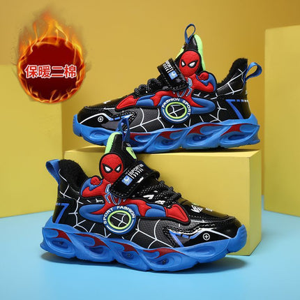 2025 Boys' Shoes Children's Anti-Slip Mid-Leat Running Shoes Leather with Lights Spider-Man Children's Sports Shoes Autumn Lightweight