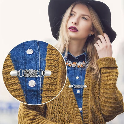 European and American Retro Alloy Sweater Clip Scarf Cardigan Button Shirt Collar Clip Anti-Exposure Beam Tight Clip Brooch Factory Direct Sale