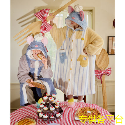 Couple's Winter Coral Fleece Warm New Style Ratatouille 2026 Loungewear Long Men's Robe