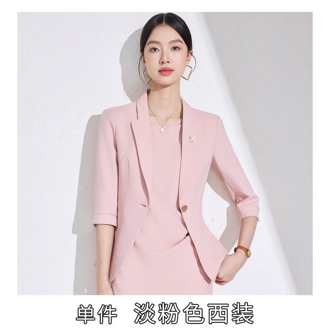 Pink High-End Three-Quarter Sleeve Blazer Women's Pants Dress Business Attire Two-Piece Suit High-End Elegant Trendy