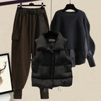 Black vest + black sweater + coffee pants [three-piece set] / M [recommended 40-50kg ]