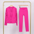 Rose red hooded steel stamp jacket nine-point pants suit / 2/S