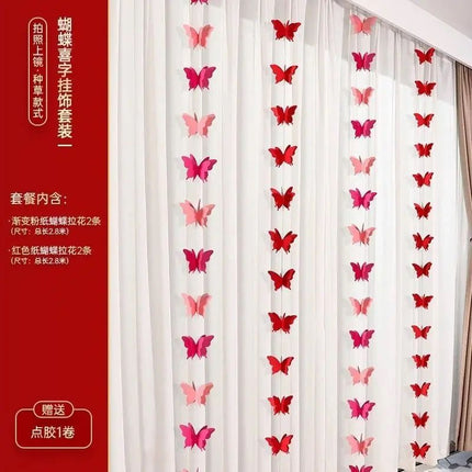 Wedding room layout suit wedding wedding curtain long pull flower bedroom living room photo props butterfly decoration