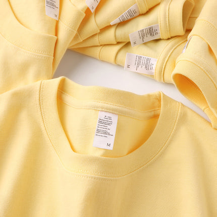Combed 220g Apricot Pure Color Pure Cotton Round Neck Short-Sleeved T-Shirt for Men and Women Simple Thick Blank Top Ice Cream Color
