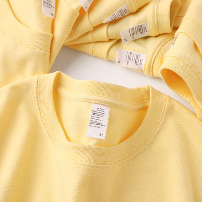 Combed 220g Apricot Pure Color Pure Cotton Round Neck Short-Sleeved T-Shirt for Men and Women Simple Thick Blank Top Ice Cream Color