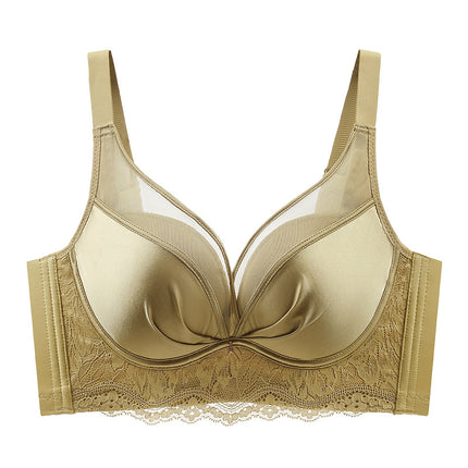 Seamless Satin Mesh Underwear Women's Medium Thick Small Chest Large Gathered Accessory Breast Anti-Sagging Non-Rim Bra