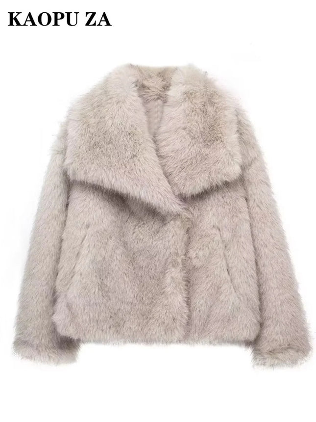 KAOPU ZA fur large lapel imitation fur coat short fashion imitation fox fur coat fluffy plush women's clothing