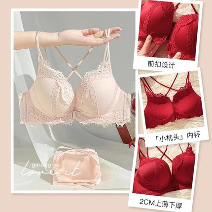 Red Small Breast Push-Up Bra for Women Wedding Bride 2025 New Animal Year Lace Pure Lust Bra Set
