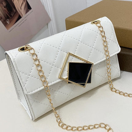Women's Bag 2025 New Model Square Lock Chain Embroidered Small Square Bag Small Bag Fashion Style Mobile Phone Bag Cross-Border