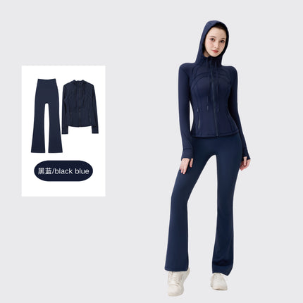 [in Stock] Ld Hooded Flared Jacket Set Top Women's Tight Elastic Fitness Sports Running Yoga Wear