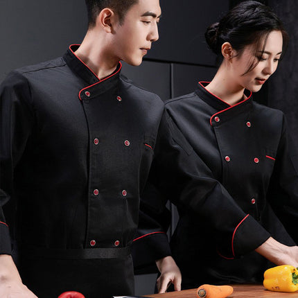 High-grade polyester cotton French chef overalls long sleeve autumn and winter baking pastry chef kitchen catering men's and women's kitchen uniform