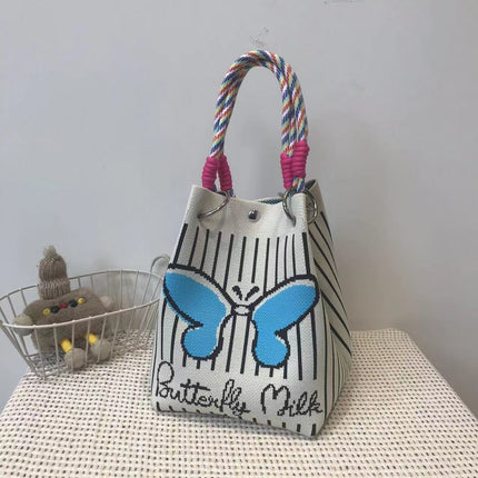 Niche design black and white diamond knitted tote bag handbag casual versatile large capacity messenger bag factory direct sales