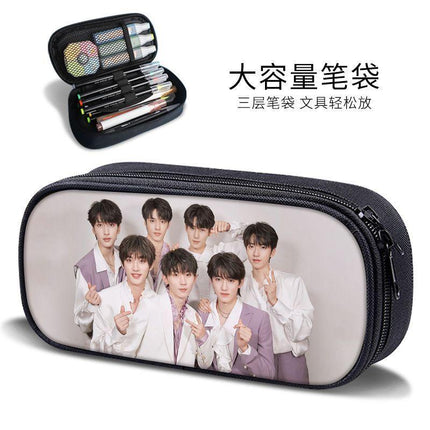 Times Youth Multi-Layer Stationery Box Canvas Pencil Bag Large Capacity Student Storage Box Pencil Bag Zipper New Style