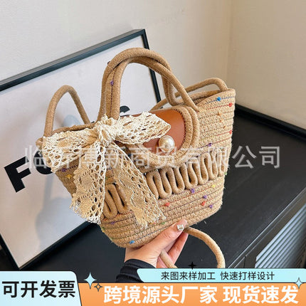 Ins Style Handmade Woven Handbag Straw Woven Bag Seaside Crossbody Bag Vegetable Basket Bag Travel Beach Tote Bag