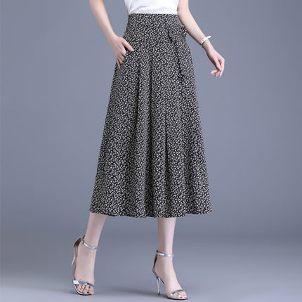 Summer Mulberry Silk Pleated Skirt Trendy High-Waisted Mid-Length French Slimming Elastic Waist Floral Chiffon Women's Half Skirt