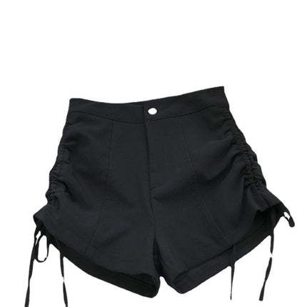 Summer High Waist Slimming Drawstring Casual Pants Hot Pants Hot Pants Hot Girl Shorts Women's Small Design Sense Niche Black Pants