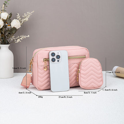 Dropshipping Women's Quilted Pattern Crossbody Bag Casual Normcore Shoulder Bag with Mini Money Hanging