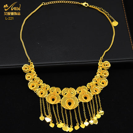 Ainidesha Golden Phoenix Flower tassel necklace earrings wedding suit copper gold plated window same ethnic style decoration