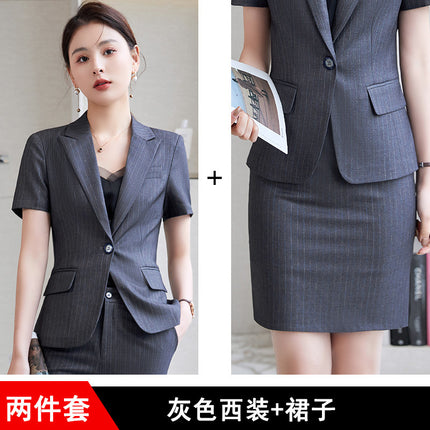 Hotel Front Desk Jewelry Store Work Clothes Classy New Stripesd Suit Suit Women's Summer Thin Short-Sleeved Business Wear